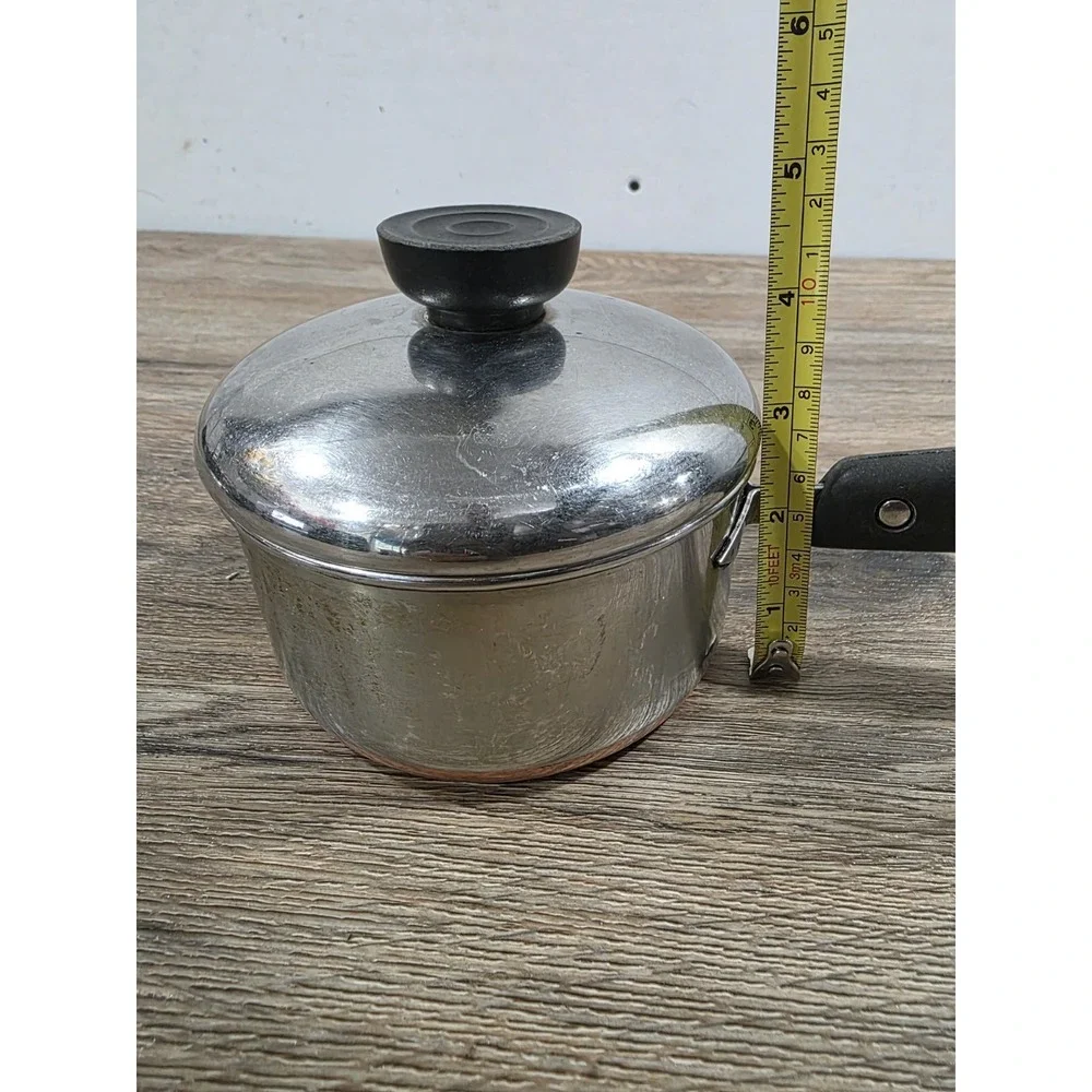 Vtg. Revere Ware 1801 Sauce Pan 1 Qt Stainless Steel Copper Clad Bottom W/ Lid
